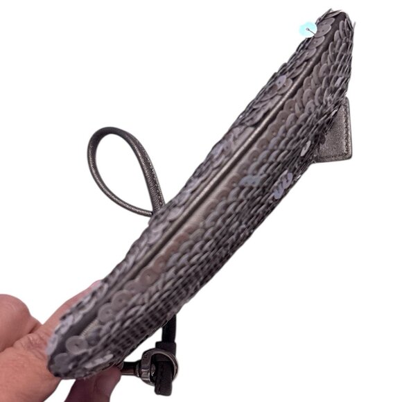 COACH Y2K Metallic Sequin Mini Wristlet Light Mocha Zip Evening Travel Glam Chic - Picture 9 of 11